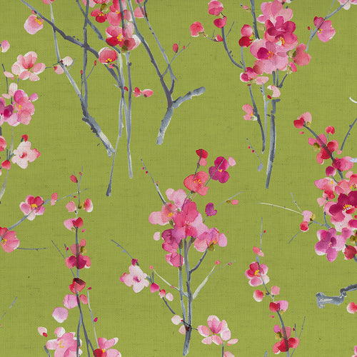 Floral Green Fabric - Seville Printed Cotton Poplin Apparel Fabric (By The Metre) Blossom/Lime Voyage Maison