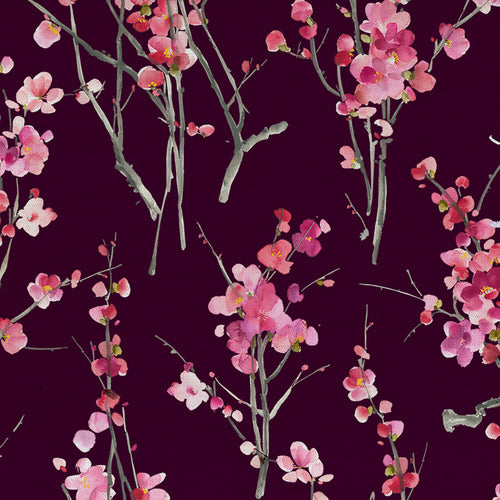 Floral Pink Fabric - Seville Printed Cotton Poplin Apparel Fabric (By The Metre) Blossom/Mulberry Voyage Maison
