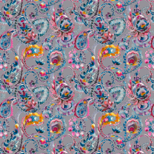 Abstract Grey Fabric - Shrabana Printed Velvet Fabric (By The Metre) Carnival Voyage Maison