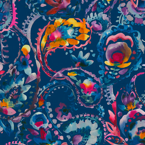  Samples - Shrabana Carnival Poplin Printed Fabric Sample Swatch Sapphire Voyage Maison