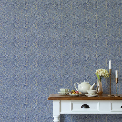 Floral Blue Wallpaper - Simba  1.4m Wide Width Wallpaper (By The Metre) Indigo Voyage Maison