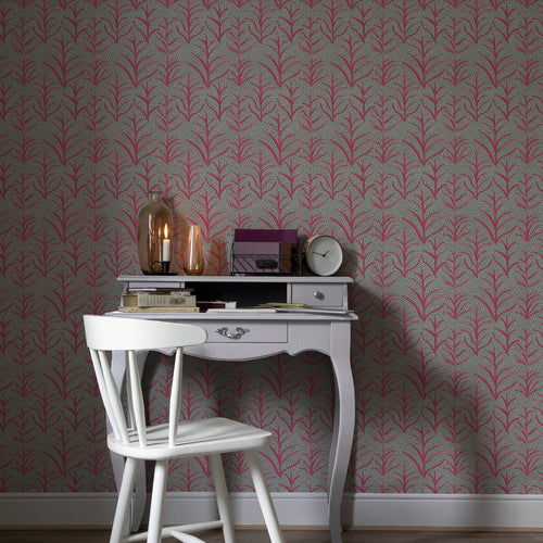 Floral Pink Wallpaper - Simba  1.4m Wide Width Wallpaper (By The Metre) Pomegranate Voyage Maison