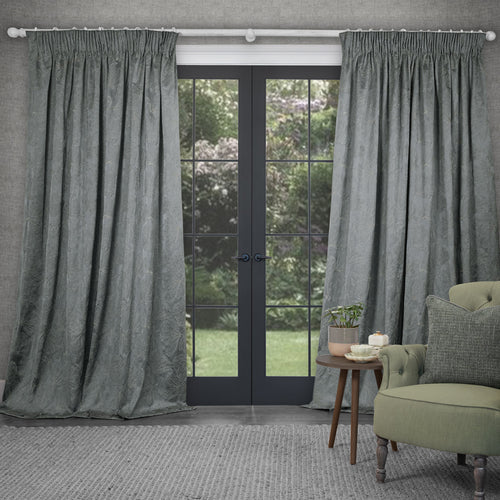 Plain Grey Curtains - Sitara Embroidered Pencil Pleat Curtains Lead Voyage Maison