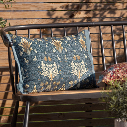 Floral Blue Cushions - Snakeshead Printed Outdoor Polyester Filled Cushion Indigo/Stone Morris & Co
