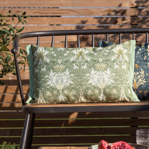 Floral Green Cushions - Snakeshead Printed Outdoor Polyester Filled Cushion Sunflower/Stone Morris & Co