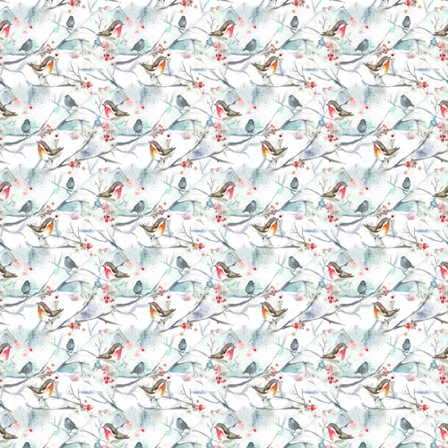 Animal Blue Fabric - Snowy Song Printed Cotton Fabric (By The Metre) White Voyage Maison