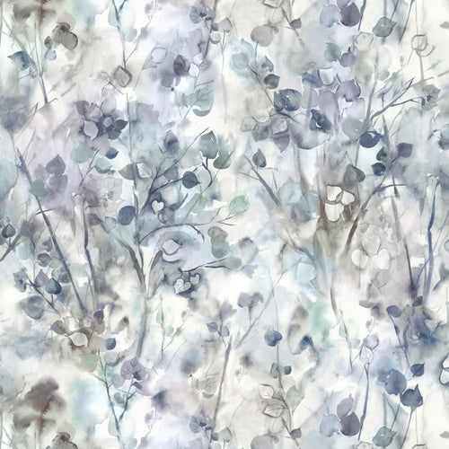 Floral Grey Fabric - Sola Printed Linen Fabric (By The Metre) Midnight Voyage Maison