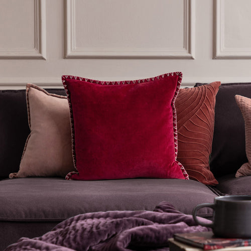 Additions Stitch Embroidered Feather Cushion in Pomegranate