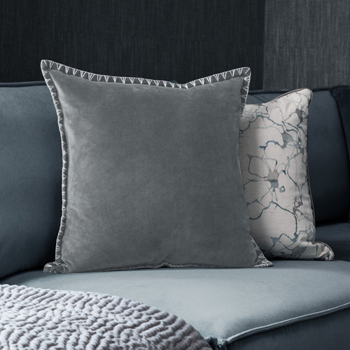 Additions Stitch Embroidered Feather Cushion in Steel