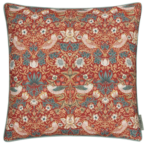 Floral Red Cushions - Strawberry Thief Piped Outdoor Polyester Filled Cushion Berry Morris & Co