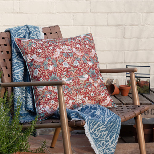 Floral Red Cushions - Strawberry Thief Piped Outdoor Polyester Filled Cushion Berry Morris & Co