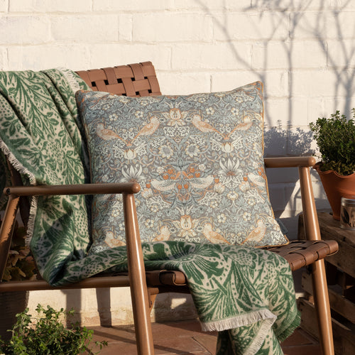 Floral Beige Cushions - Strawberry Thief Piped Outdoor Polyester Filled Cushion Biscuit Morris & Co