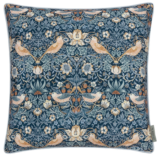 Floral Blue Cushions - Strawberry Thief Piped Outdoor Polyester Filled Cushion Indigo Morris & Co