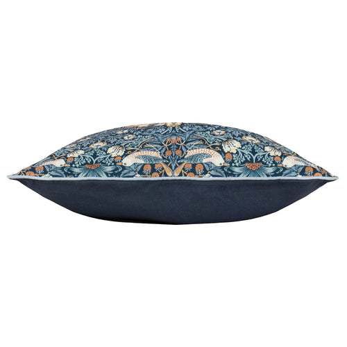 Floral Blue Cushions - Strawberry Thief Piped Outdoor Polyester Filled Cushion Indigo Morris & Co