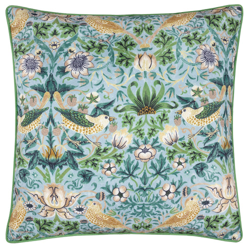 Floral Green Cushions - Strawberry Thief Outdoor Polyester Filled Cushion Mineral/Yellow Morris & Co