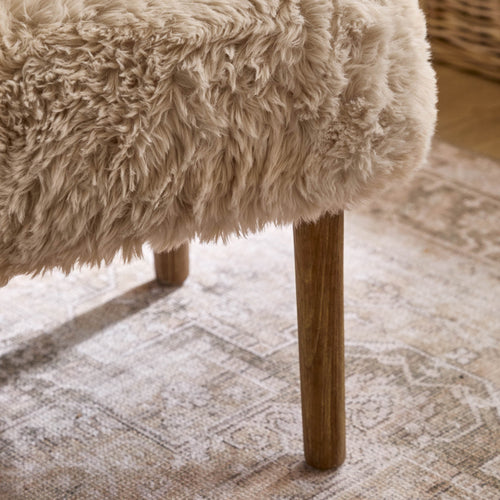 Plain Beige Furniture - Struan Faux Fur Footstool Natural Voyage Maison