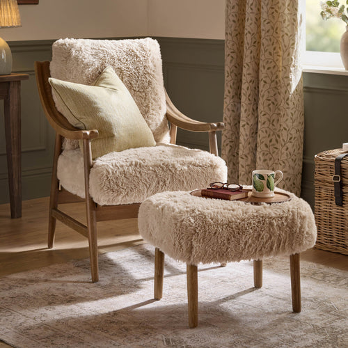 Plain Beige Furniture - Struan Faux Fur Footstool Natural Voyage Maison