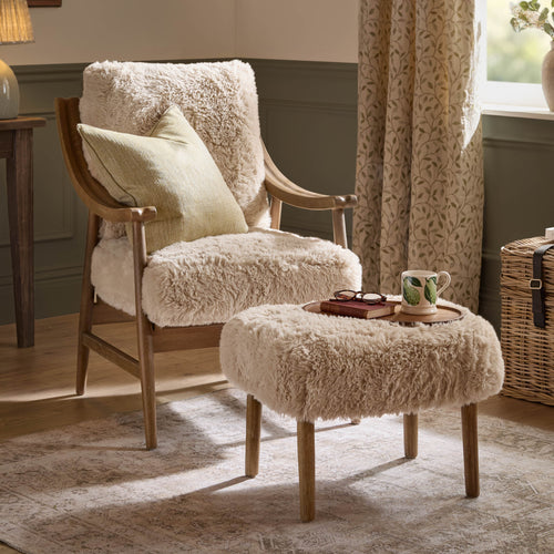 Struan Faux Fur Armchair & Footstool Natural