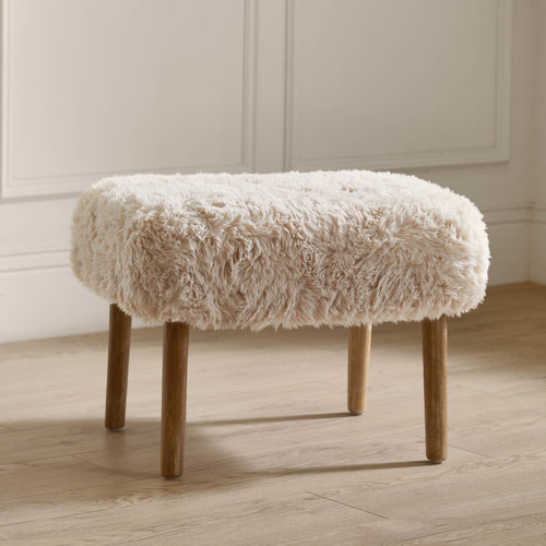 Plain Beige Furniture - Struan Faux Fur Footstool Natural Voyage Maison