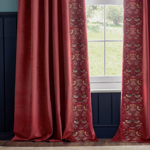 Animal Red Curtains - Strawberry Thief Embroidered Floral Velvet Pencil Pleat Curtains Berry Morris & Co