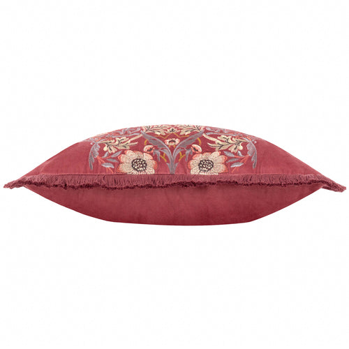 Animal Red Cushions - Strawberry Thief Embroidered Velvet Feather Rich Filled Cushion Berry Morris & Co