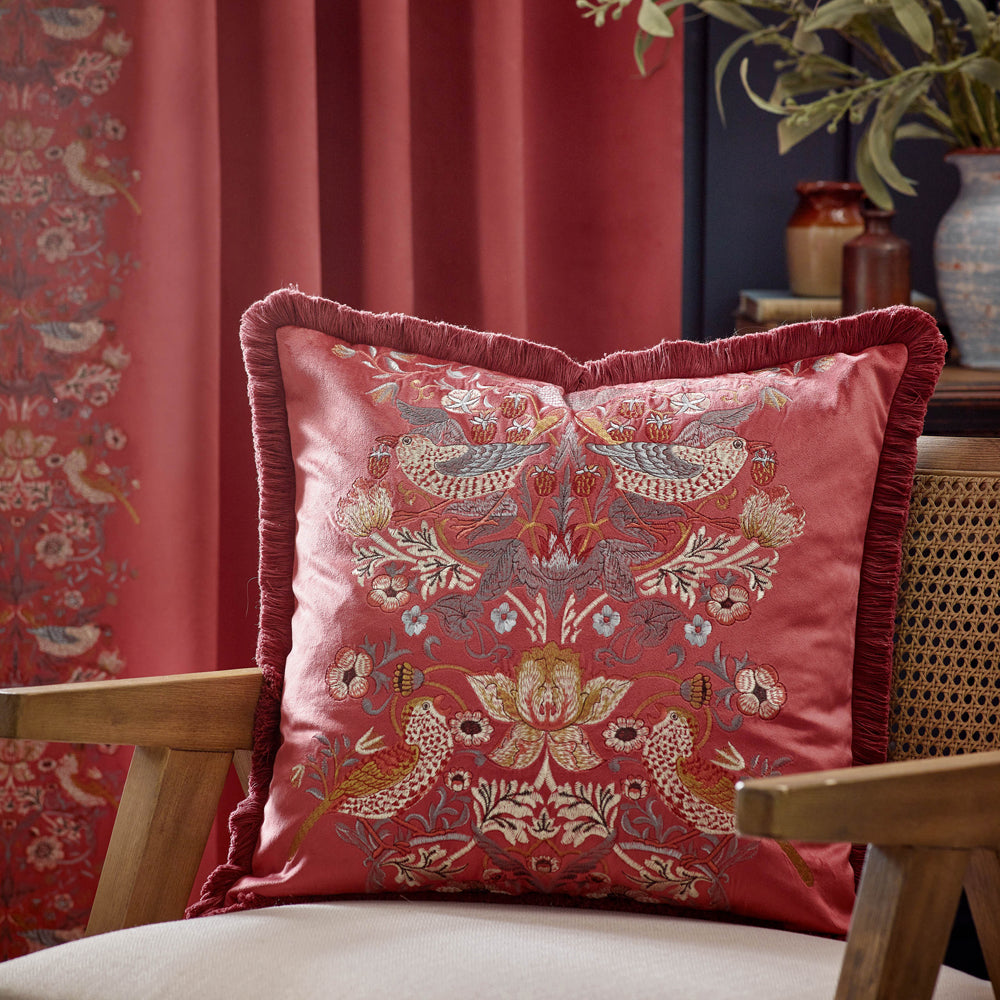 Strawberry Thief Red Embroidered Velvet Feather Rich Filled - Main Image