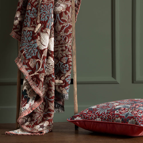 Floral Red Throws - Strawberry Thief Jacquard Throw Berry Morris & Co