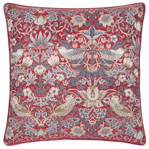 Animal Red Cushions - Strawberry Thief Piped Jacquard Feather Rich Filled Cushion Berry Morris & Co