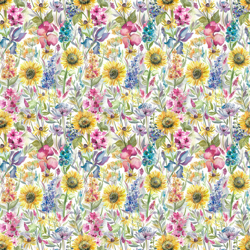 Voyage Maison Sunflower Summer Printed Linen Fabric Remnant in Natural Linen