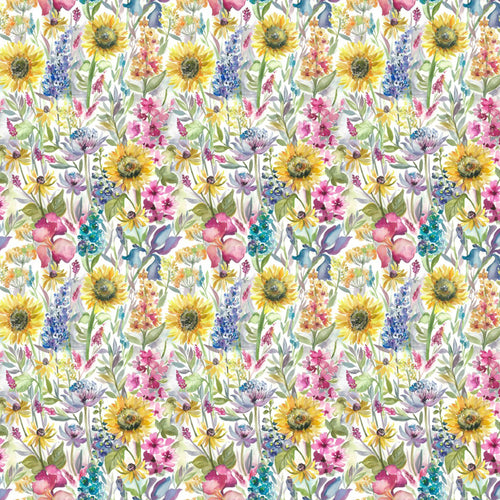 Floral Yellow Fabric - Sunflower Printed Linen Fabric (By The Metre) Cream Voyage Maison
