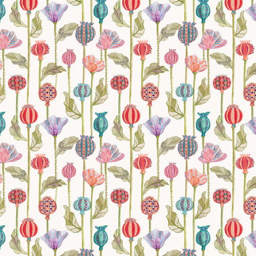 Floral Red Fabric - Sutami Summer Printed Cotton Fabric (By The Metre) Linen Voyage Maison