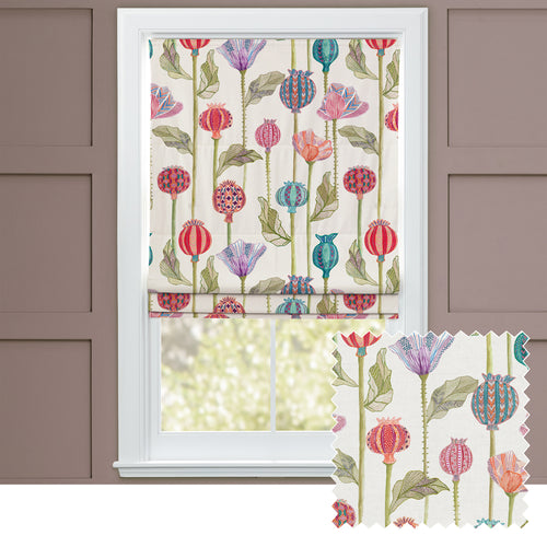 Floral Red M2M - Sutami Printed Linen Made to Measure Roman Blinds Ecru Voyage Maison