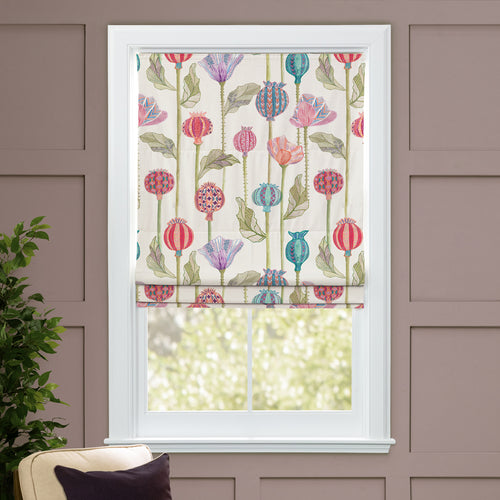 Floral Red M2M - Sutami Printed Linen Made to Measure Roman Blinds Ecru Voyage Maison
