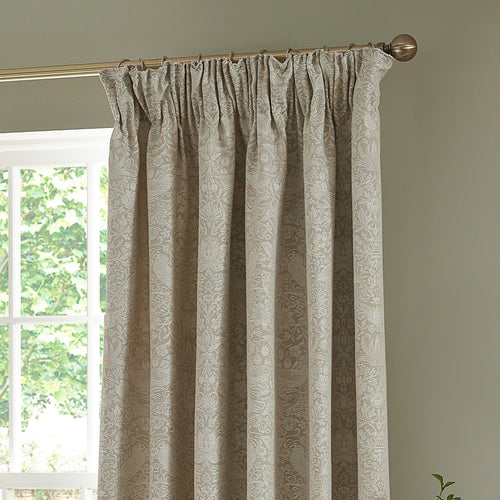 Floral Multi Curtains - Strawberry Thief Jacquard Fully Lined Pencil Pleat Curtains Linen Morris & Co
