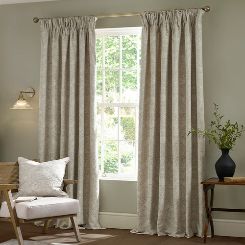 Floral Multi Curtains - Strawberry Thief Jacquard Fully Lined Pencil Pleat Curtains Linen Morris & Co