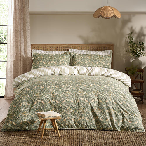 Floral Green Bedding - Strawberry Thief 100% Cotton Duvet Cover Set Forest Green Morris & Co
