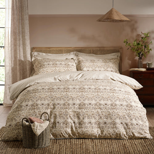 Floral Beige Bedding - Strawberry Thief 100% Cotton Duvet Cover Set Natural Morris & Co