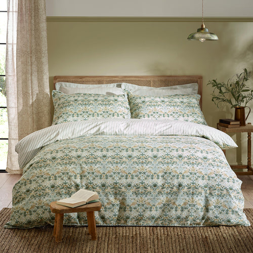 Floral Green Bedding - Strawberry Thief 100% Cotton Duvet Cover Set Sage Green Morris & Co