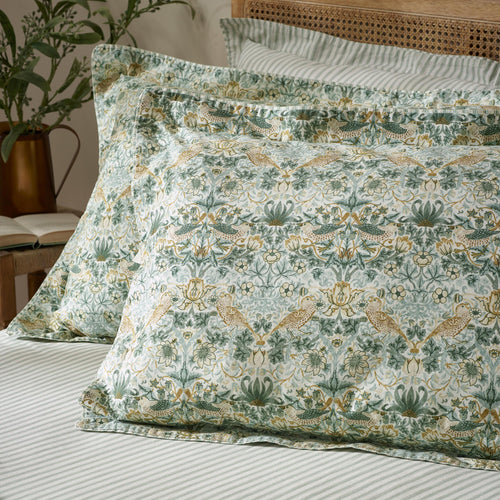 Floral Green Bedding - Strawberry Thief 100% Cotton Duvet Cover Set Sage Green Morris & Co
