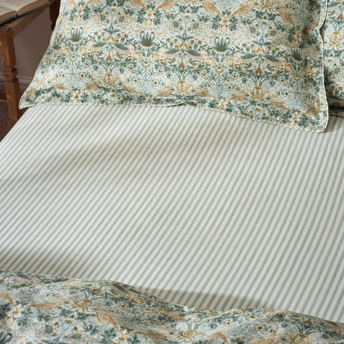 Floral Green Bedding - Strawberry Thief 100% Cotton Fitted Sheet Sage Green Morris & Co