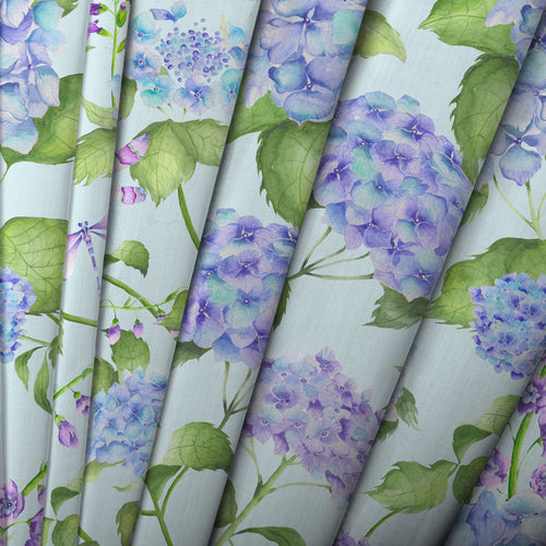 Floral Blue Fabric - Sylvana Printed Cotton Fabric (By The Metre) Duck Egg Blue Voyage Maison