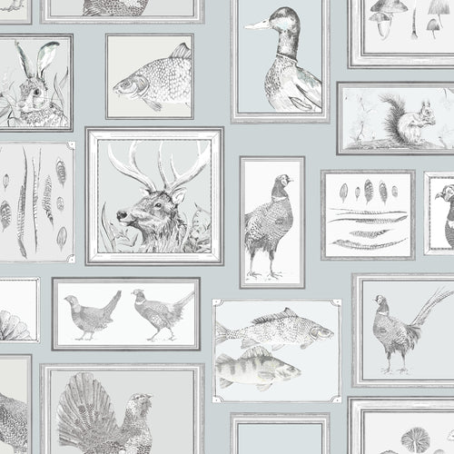 Animal Blue Wallpaper - Sylva  1.4m Wide Width Wallpaper (By The Metre) Duck Egg Voyage Maison