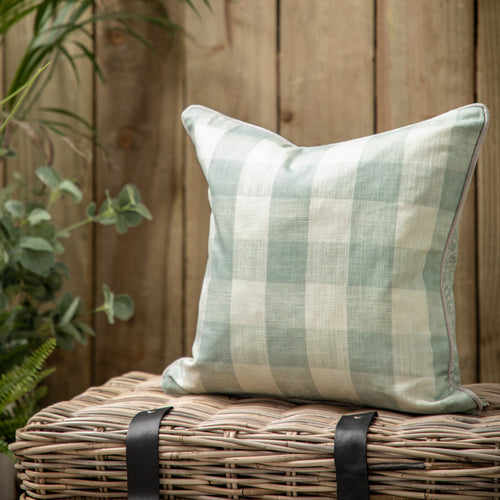 Check Green Cushions - Tamar Printed Feather Cushion Mineral Voyage Maison