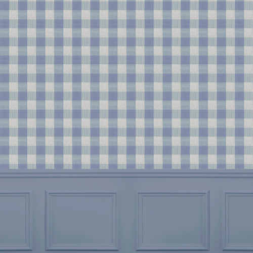 Check Blue Wallpaper - Tamar  1.4m Wide Width Wallpaper (By The Metre) Cornflower Voyage Maison