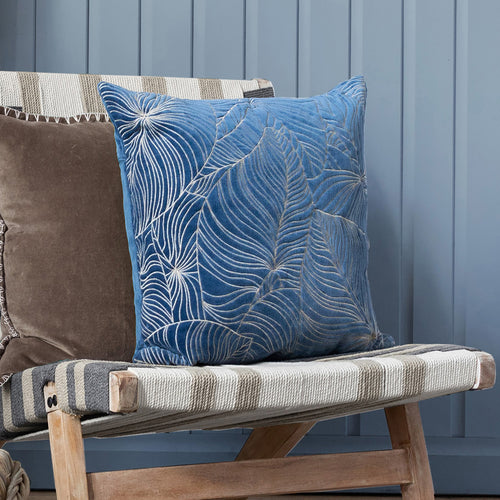 Additions Taro Embroidered Feather Cushion in Bluebell