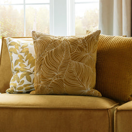Additions Taro Embroidered Feather Cushion in Mustard