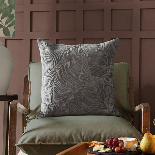 Additions Taro Embroidered Feather Cushion in Steel