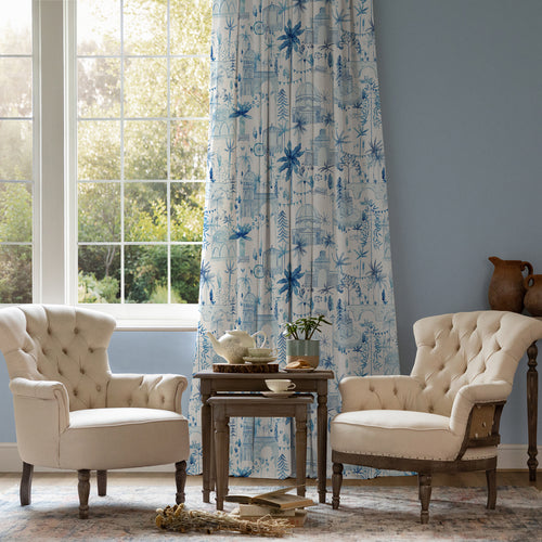 Global Blue M2M - Tellaro Printed Cotton Made to Measure Curtains Cobalt Voyage Maison