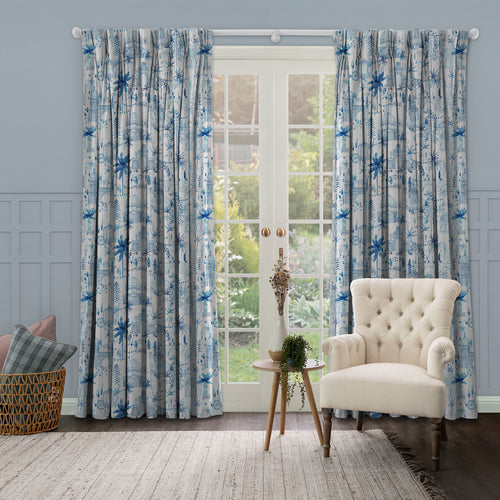 Global Blue M2M - Tellaro Printed Cotton Made to Measure Curtains Cobalt Voyage Maison