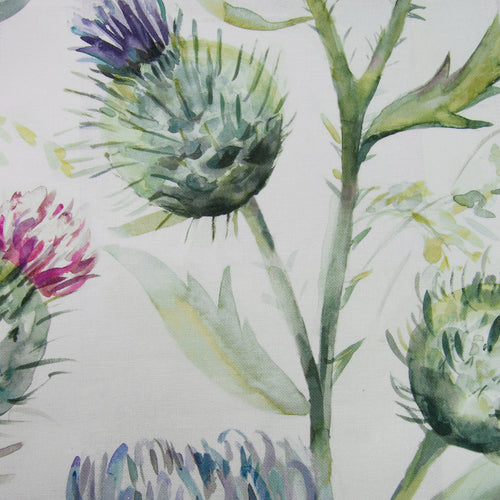 Floral Purple Fabric - Thistle Glen Printed Linen Fabric (By The Metre) Spring/Cream Voyage Maison